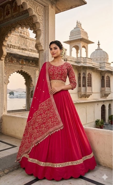Dandia Lehenga - Magenta with Gold-Tone Borders