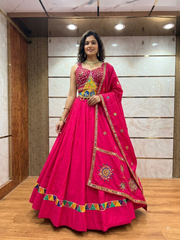 Dandia Lehenga - Pink with Triangle Border Band