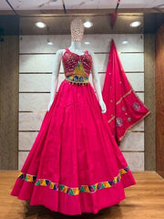 Dandia Lehenga - Pink with Triangle Border Band