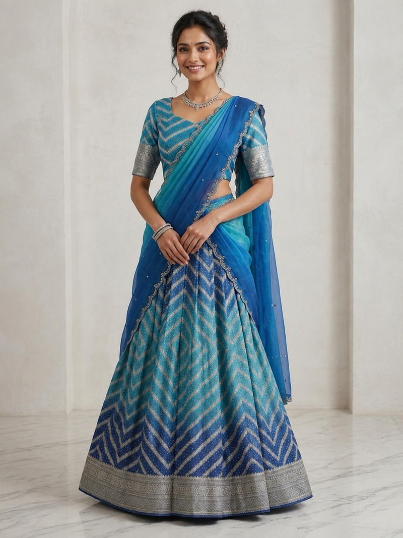 Blue Lehanga Banarasi Khaddi Georgette