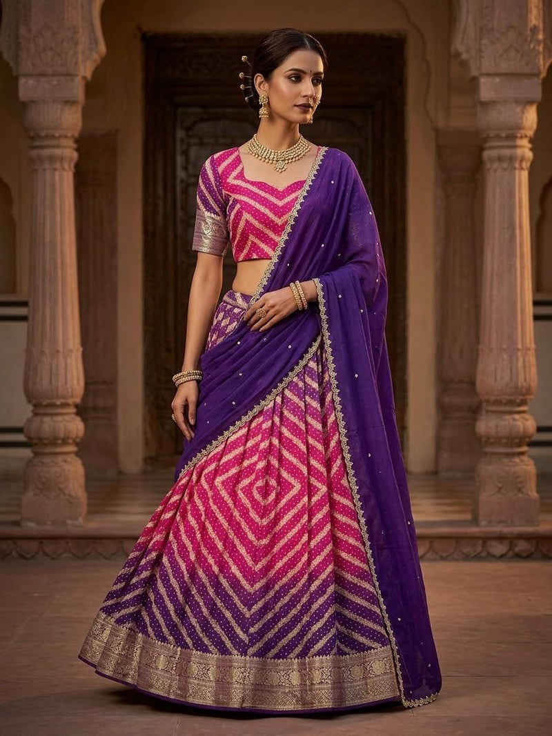 Pink and Purple Lehanga Banarasi Khaddi Georgette
