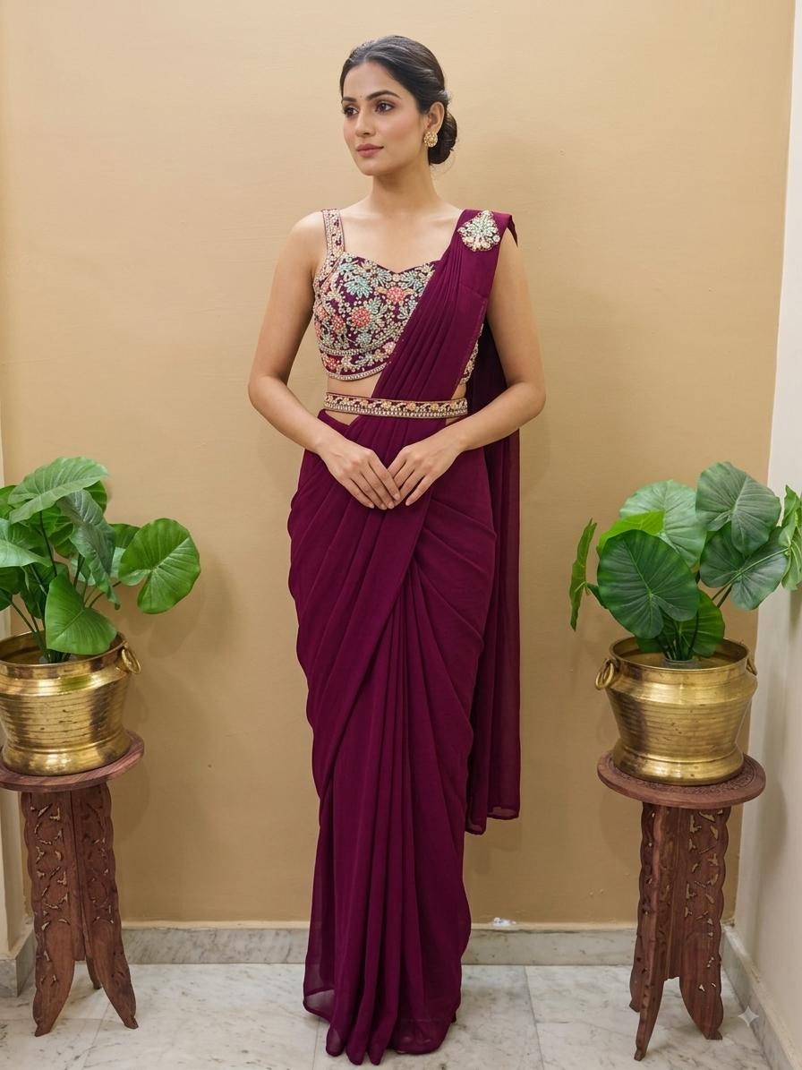 Burgundy Lehanga Banarasi Khaddi Georgette