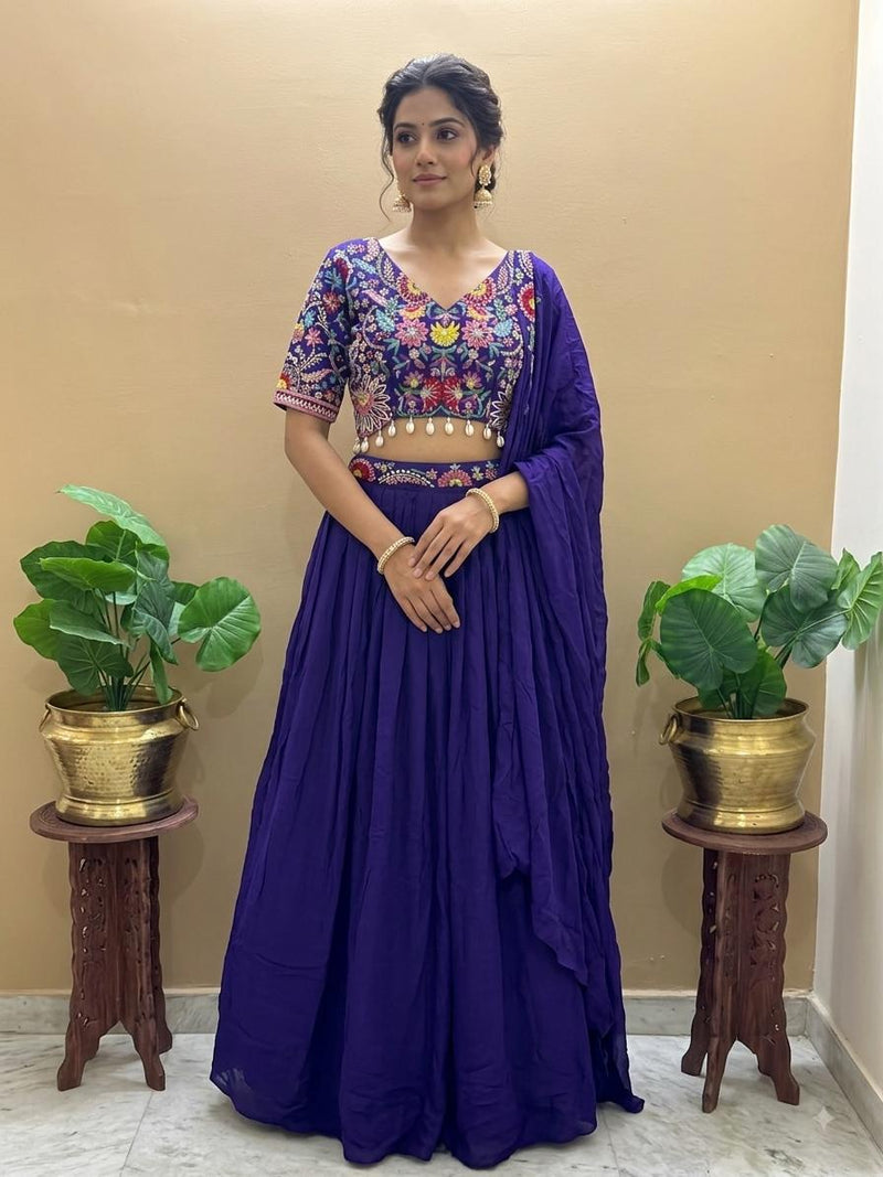 Royal Blue Lehanga Banarasi Khaddi Georgette