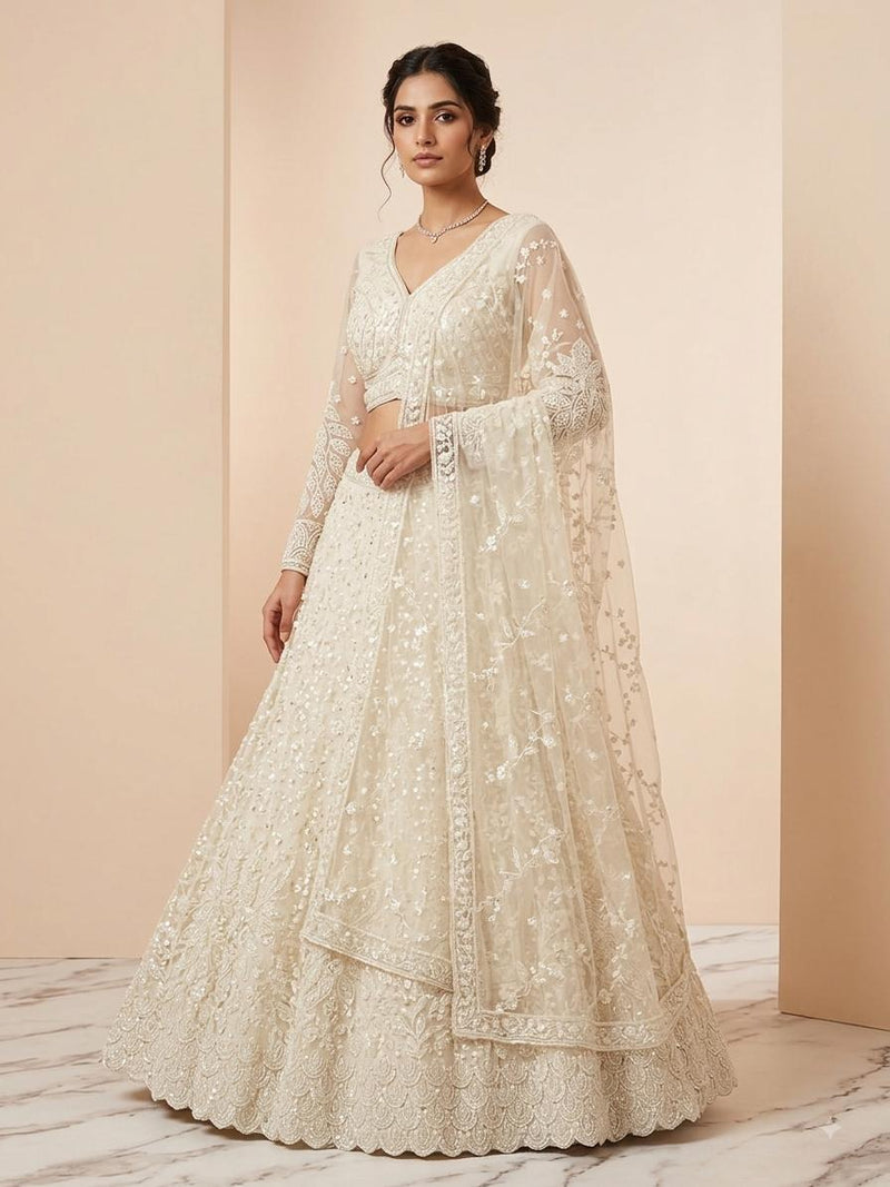 Ivory Lehanga Banarasi Khaddi Georgette