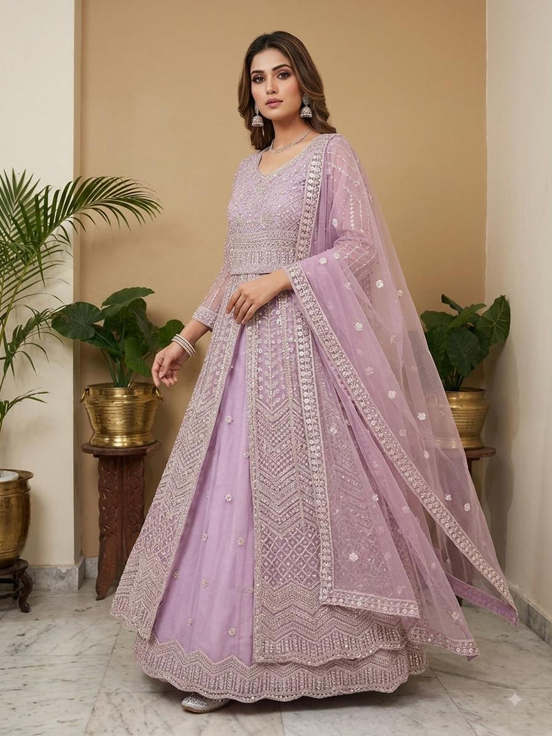 Lavender Lehanga Banarasi Khaddi Georgette