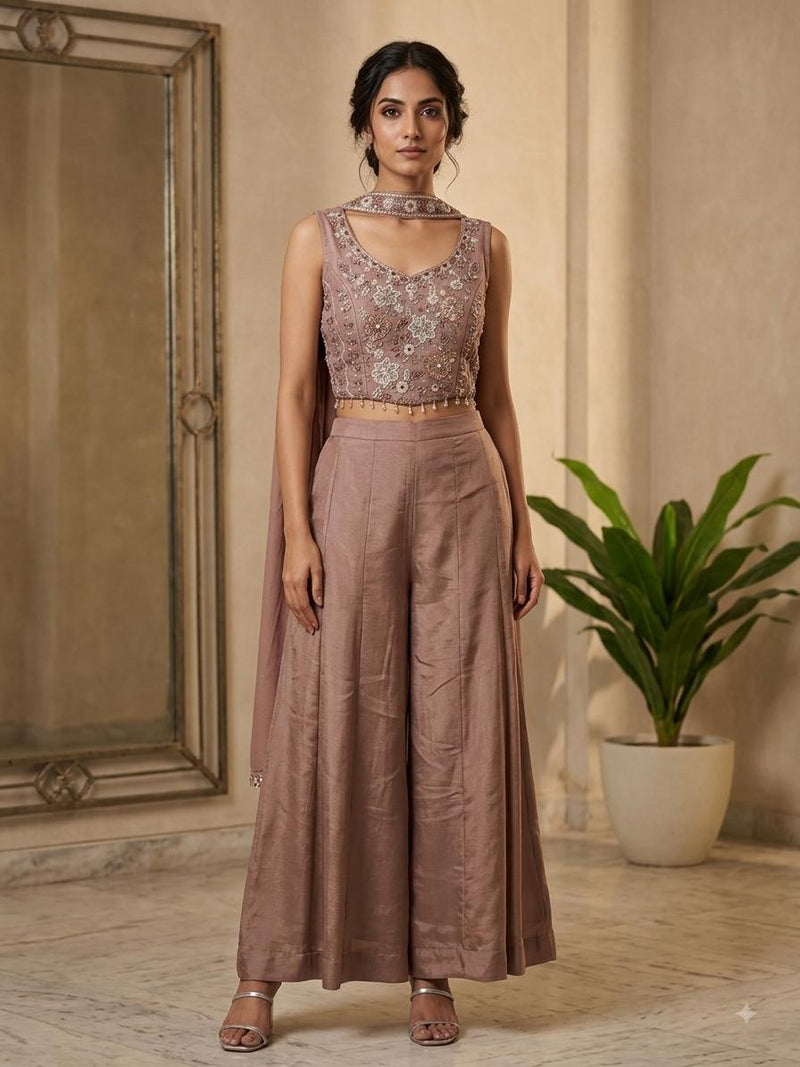Dusty Rose Lehanga Banarasi Khaddi Georgette