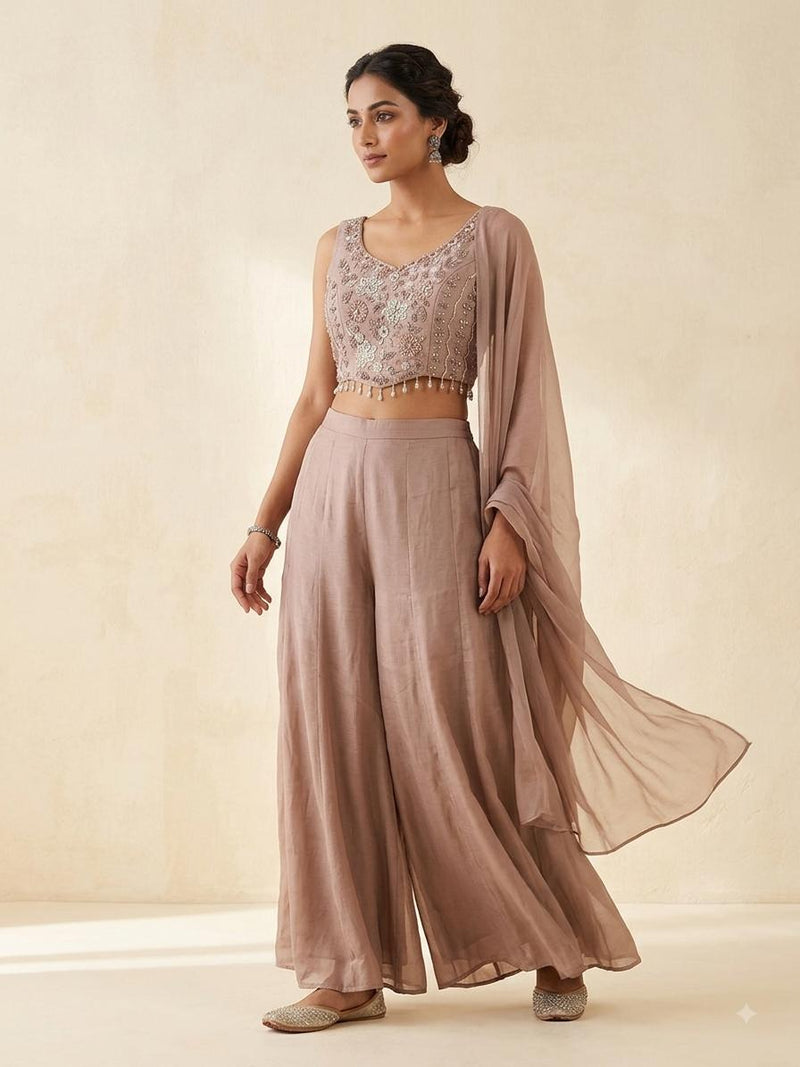 Dusty Rose Lehanga Banarasi Khaddi Georgette