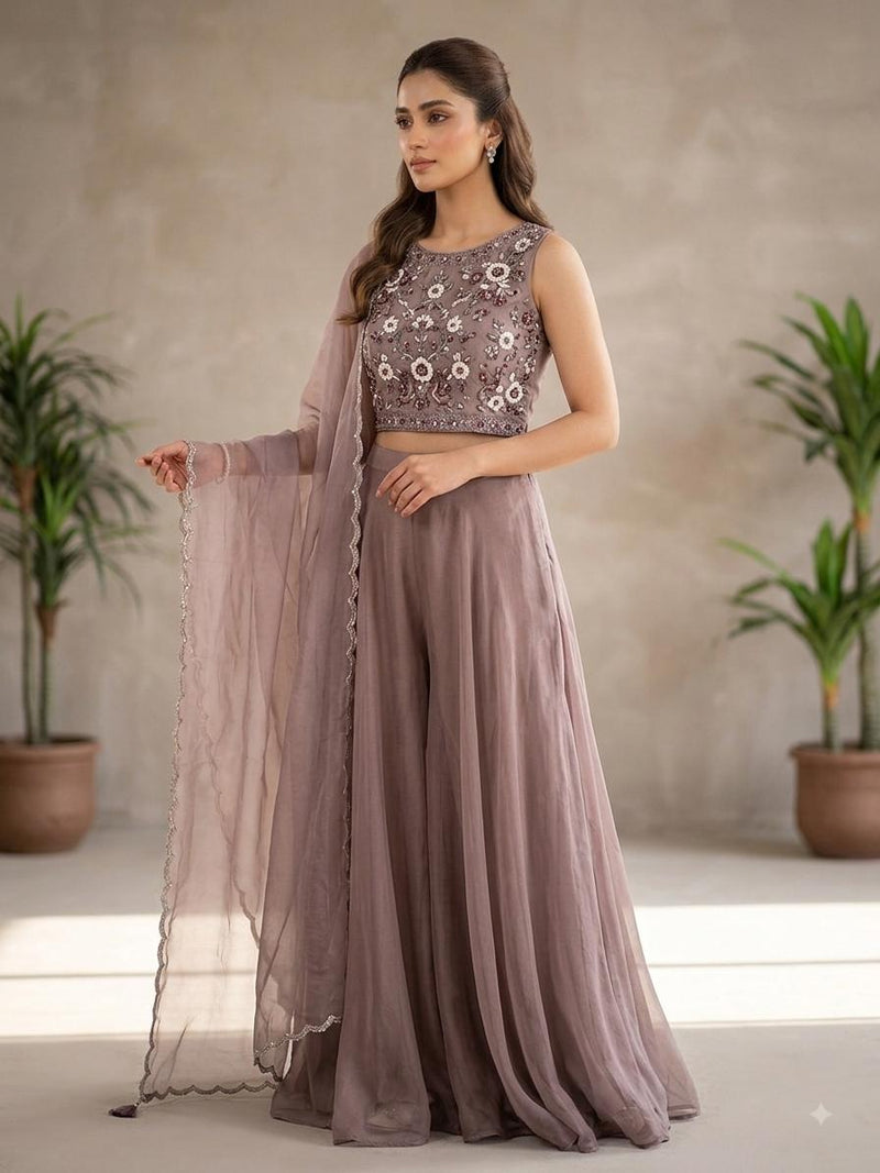 Mauve Lehanga Banarasi Khaddi Georgette